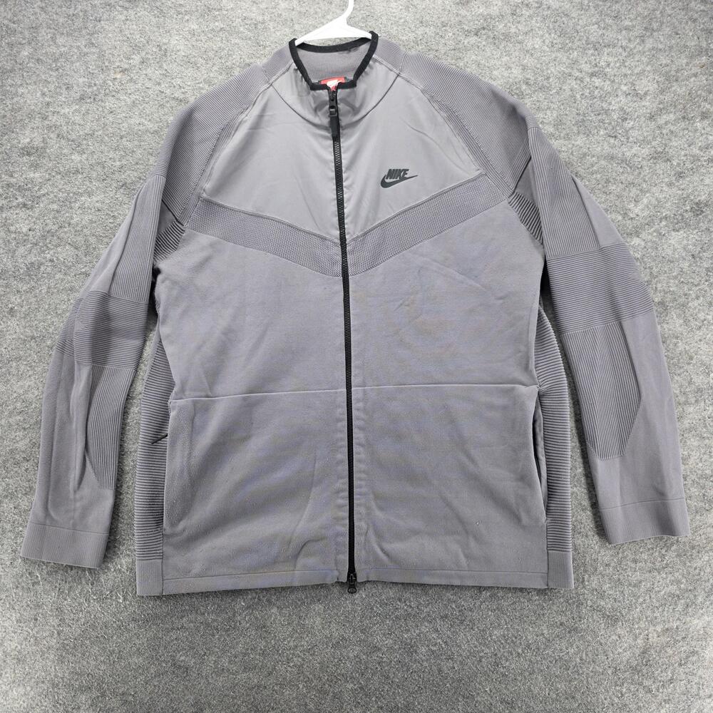 Nike Track Jacket Mens Large Gray Windrunner Tech Knit Full Zip Athletic Mesh
